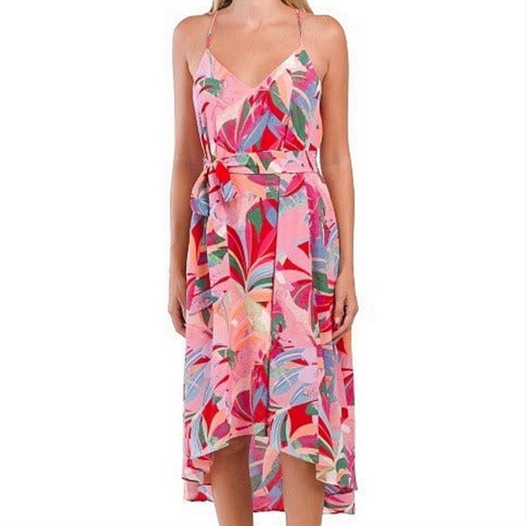 NWT Laundry by Shelli Segal Tropical V-Neck Sash Tie High-Low Dress (Sz 4) - Picture 4 of 7